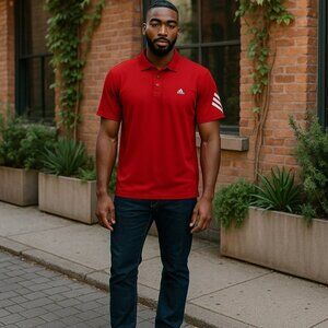 Adidas Mens Size XL Red Short Sleeve Athletic Collared Golf Tennis Polo Shirt